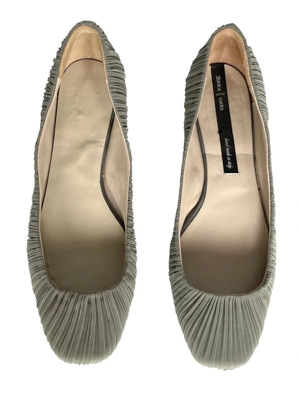 Dusica Sacks Pleated Ballet Flats Gray Sculpted Heel Italy 40